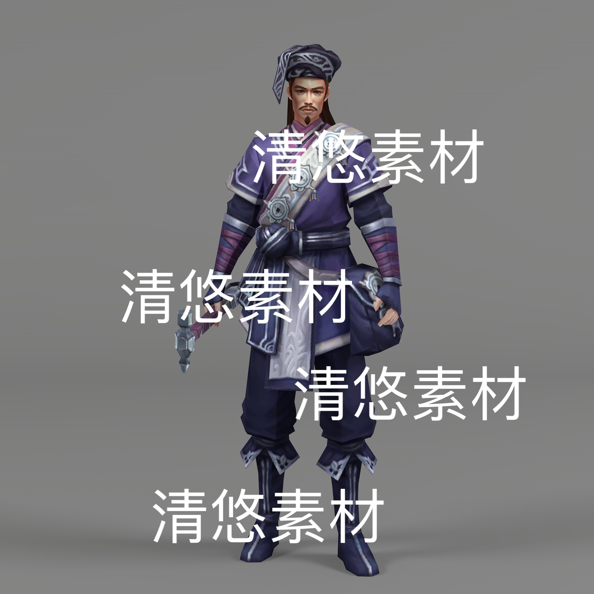 c4d fbx格式仙侠古风武将战士男骨骼绑定简模文件 非实物D596