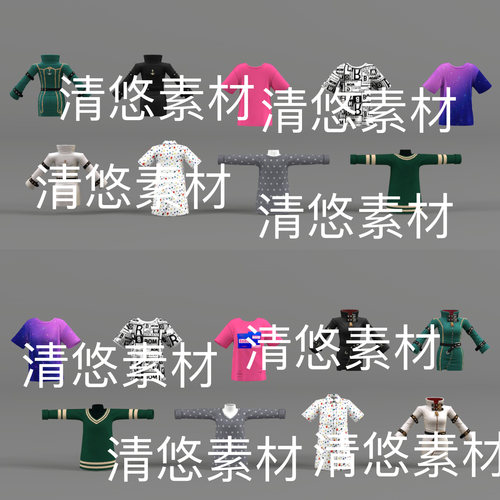 c4d fbx obj格式人物衣服短袖上衣外套模型文件 非实物B980