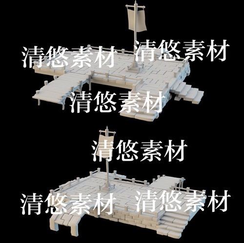 3dmax c4d fbx obj格式古代卡通风码头渡口石块文件 非实物B373