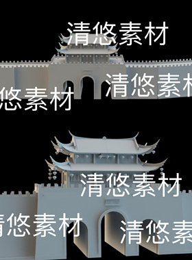 su c4d fbx obj 3ds格式古代低模城墙城门城楼文件 非实物B549