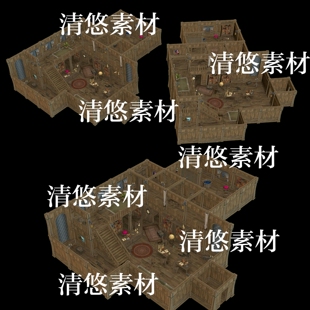 3dmax fbx obj复古低面卡通室内场景杂物柜台文件 非实物A939 c4d