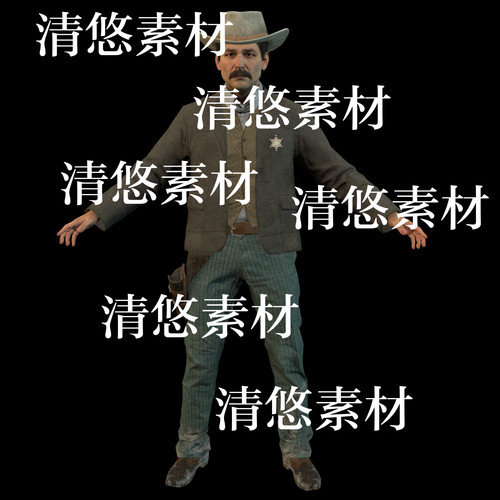 c4d fbx obj格式西部牛仔帽子人物男骨骼绑定文件 非实物B317
