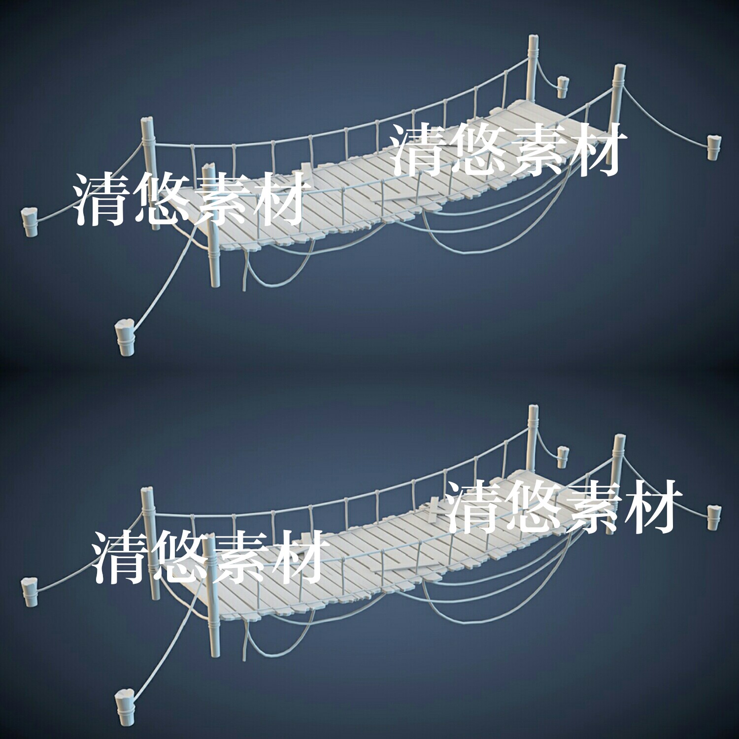 古代吊桥木桥模型3dmax c4d fbx obj格式文件桥 非实物A526