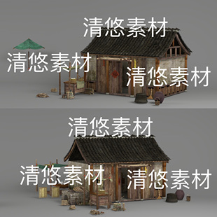 obj古风建筑居民房子土灶瓦片劈柴文件 3dmax c4d fbx 非实物D482