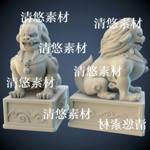 3dmax fbx obj高精度古风石头狮子石台模型文件 非实物A781 c4d