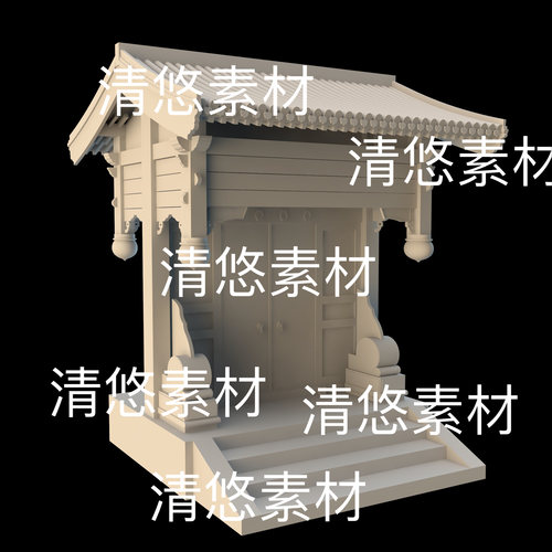 su c4d fbx obj 3ds格式中式古代门头大门院门文件 非实物B494