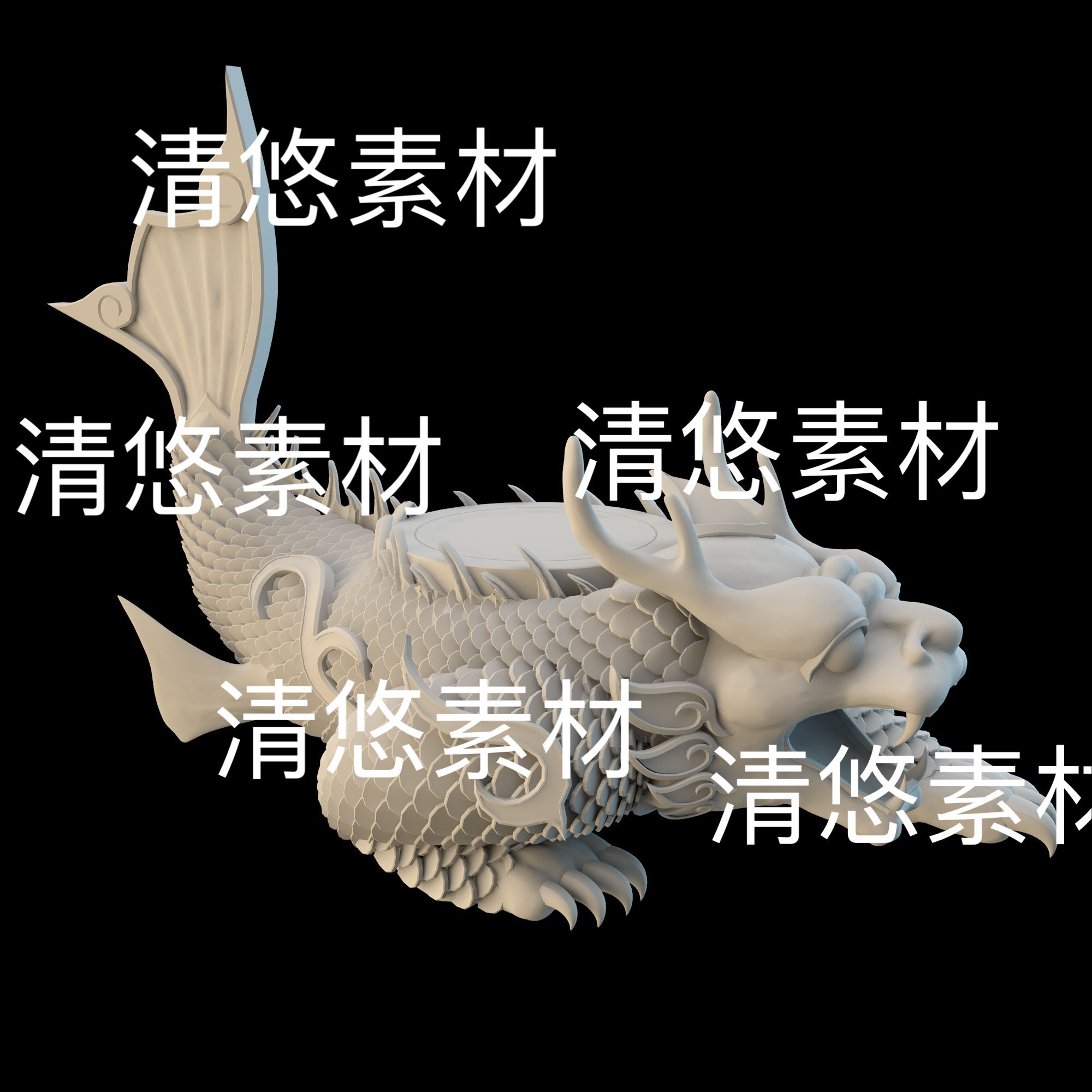 3dmax c4d fbx obj古风仙侠鱼身麒麟头石台模型文件 非实物D802