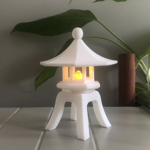 日式仿古古典3D打印古风石灯桌面摆件景观LED灯泡发光拼装模型