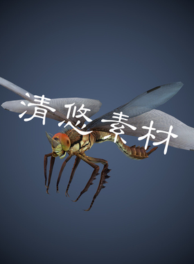 飞行动物昆虫模型c4d fbx格式蜻蜓虫子骨骼绑定带动作 非实物A284