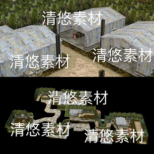 c4d obj格式 cs密林停机坪游戏射击枪战场景文件 非实物D190 fbx