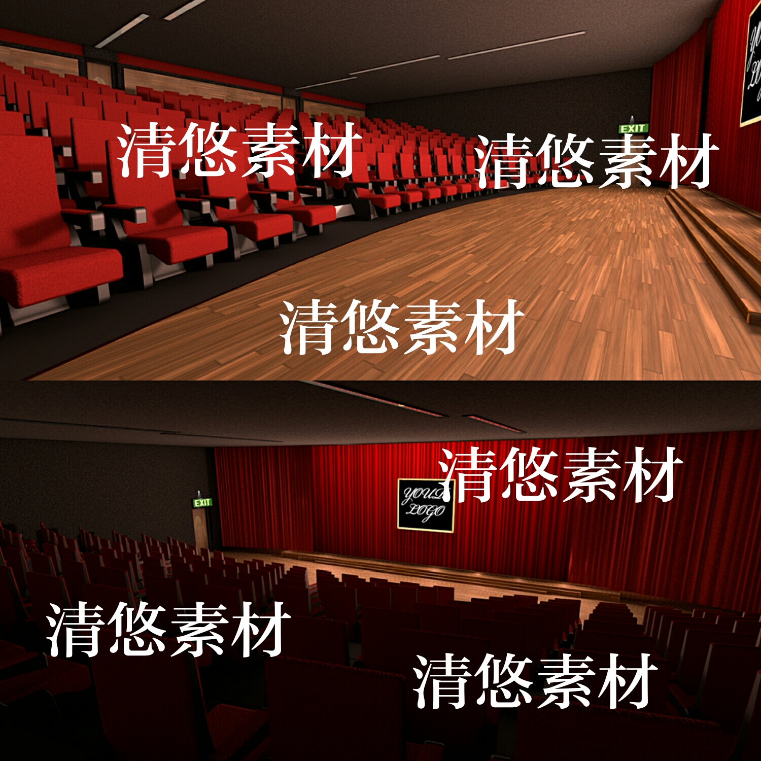 c4d格式文件 电影院放映厅剧院排椅室内场景模型 非实物A546