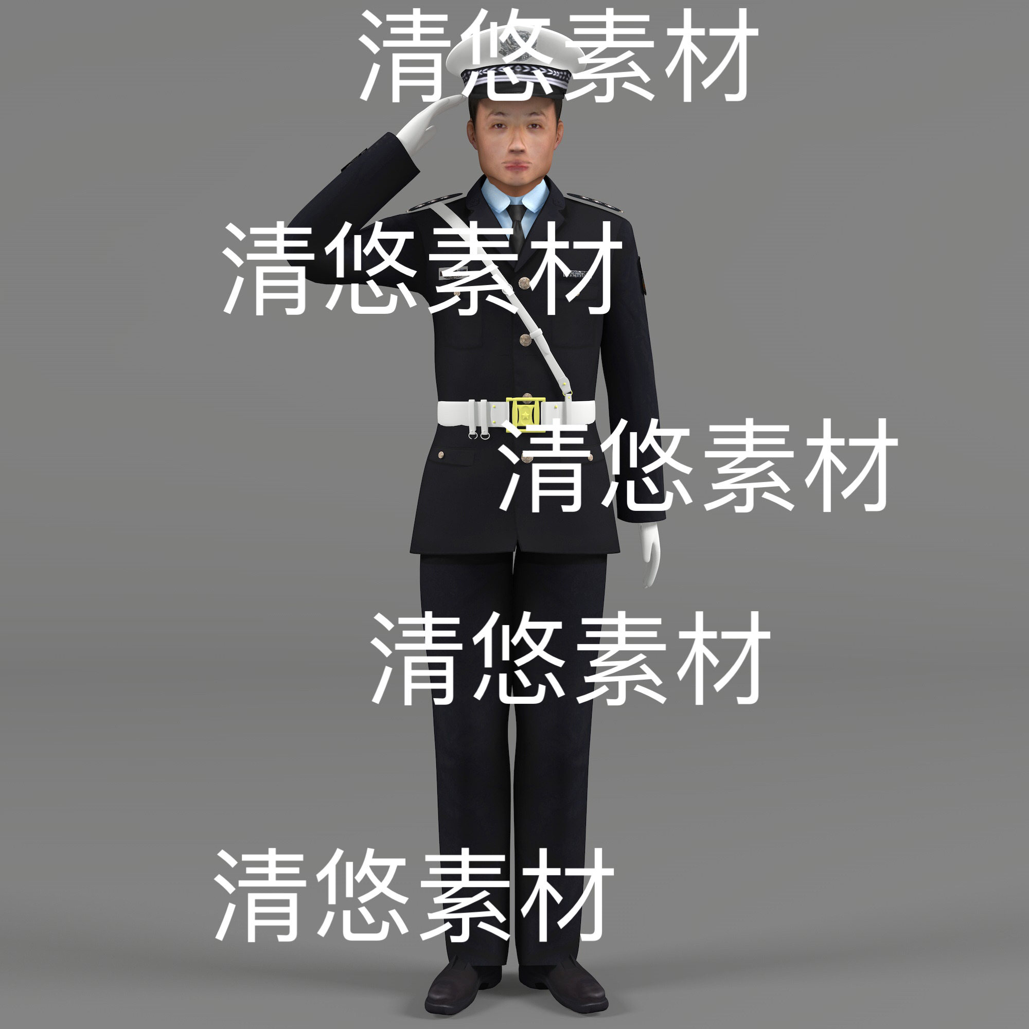 3dmax c4d fbx obj格式人物交警敬礼固定姿势文件 非实物B945