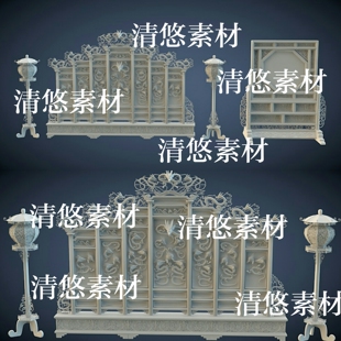 maya fbx obj高模浮雕古风屏风隔断龙纹地灯文件 非实物A769 c4d