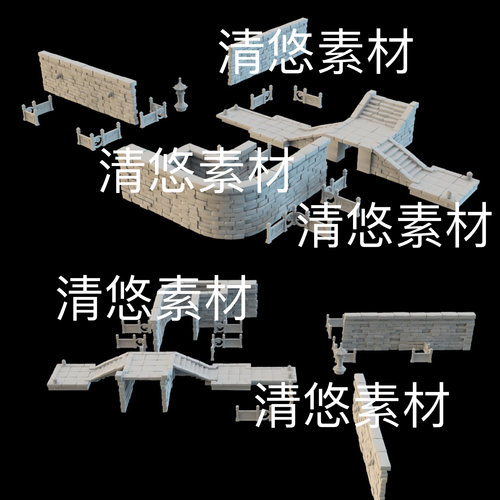 3dmax c4d fbx obj格式古代宫殿主城水道渠道石块文件 非实物D778