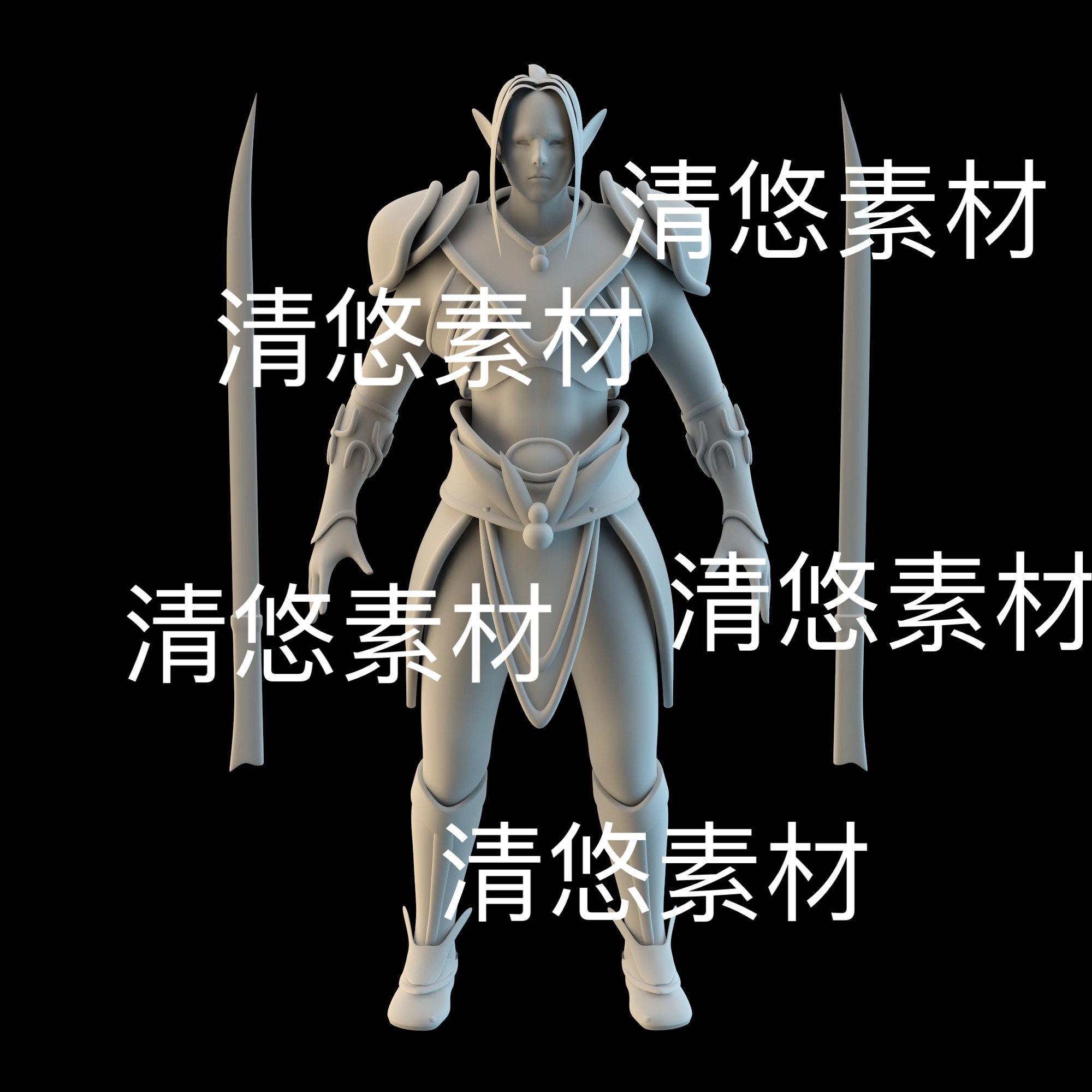 c4d fbx obj格式角色人物狐妖精灵战士利刃男文件 非实物D843
