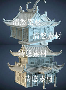 3dmax c4d fbx obj古代建筑房子单体国风元素模型 非实物A366