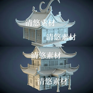 obj古代建筑房子单体国风元 3dmax c4d fbx 非实物A366 素模型