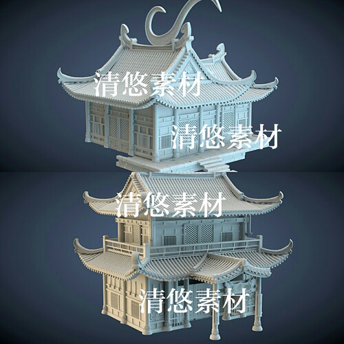 3dmax c4d fbx obj古代建筑房子单体国风元素模型 非实物A366