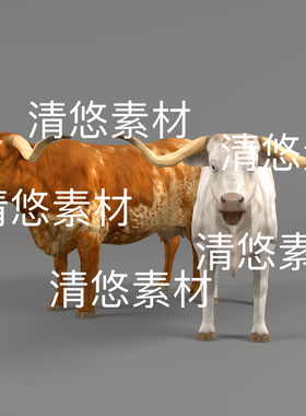 家禽牛动物c4d fbx格式长角牛骨骼绑定模型动作文件 非实物E226