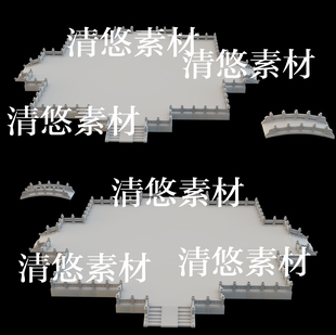 maya fbx obj古风古代地面底座围栏阶梯石桥文件 非实物B40 c4d