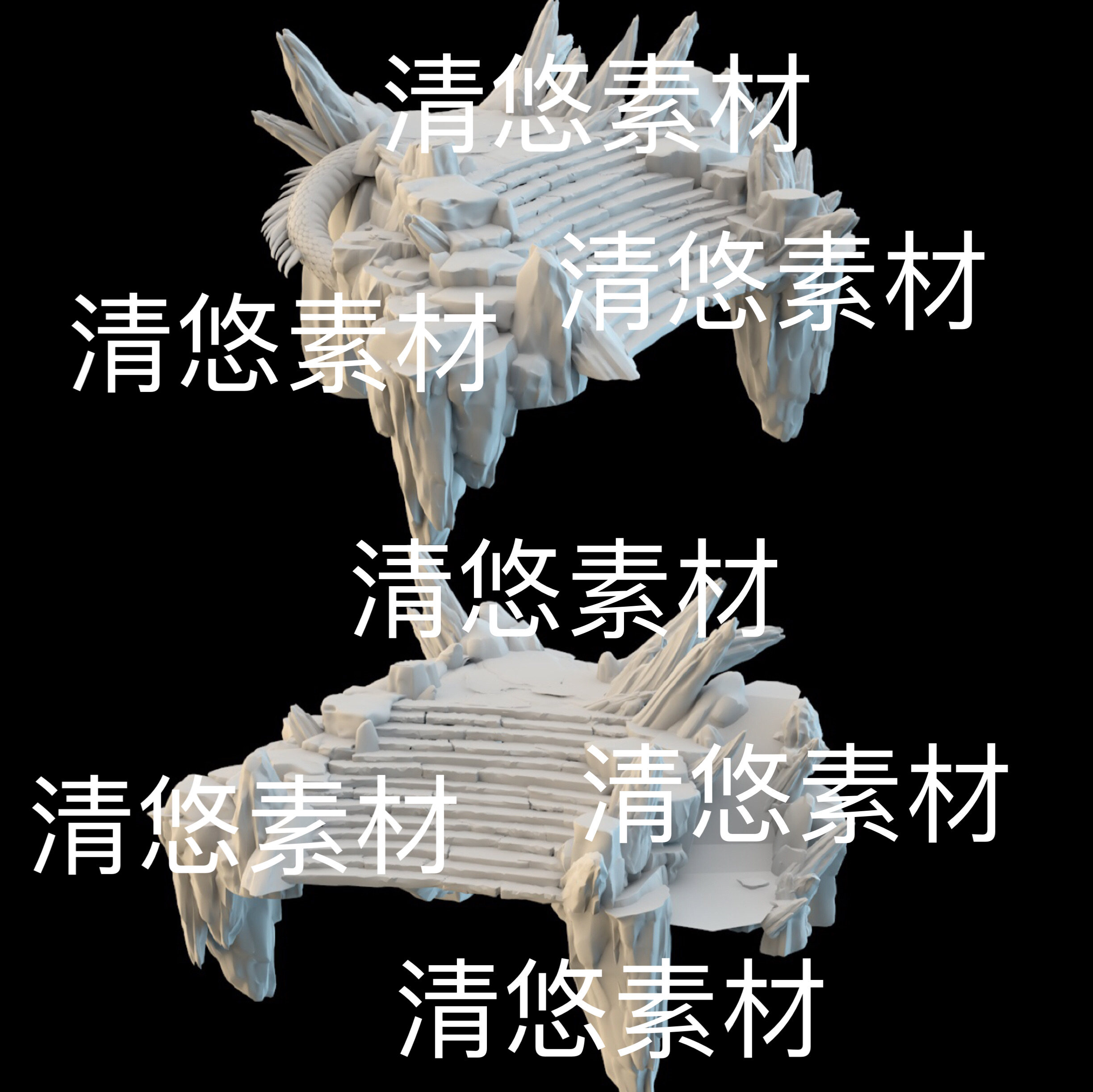 su c4d fbx obj 3ds格式古风仙侠石头石阶龙身文件 非实物B600