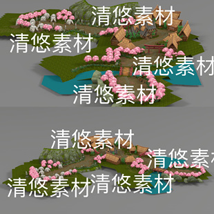 c4d obj格式 简模古代日本村庄营地游戏场景文件 非实物D298 fbx