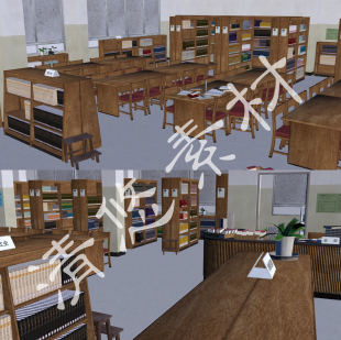 fbx格式 c4d 模型学校图书馆场景物件模型桌子椅子597 maya unity