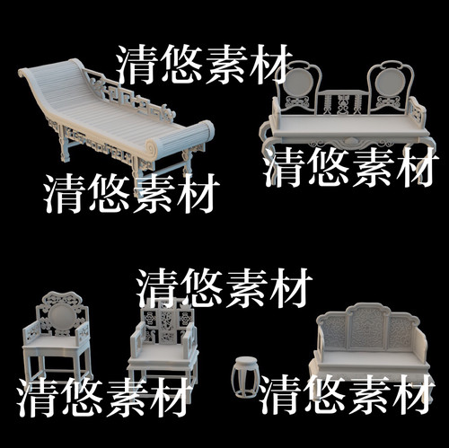 6个 3dmax c4d fbx obj格式古代中式古风椅子凳子文件 非实物B108