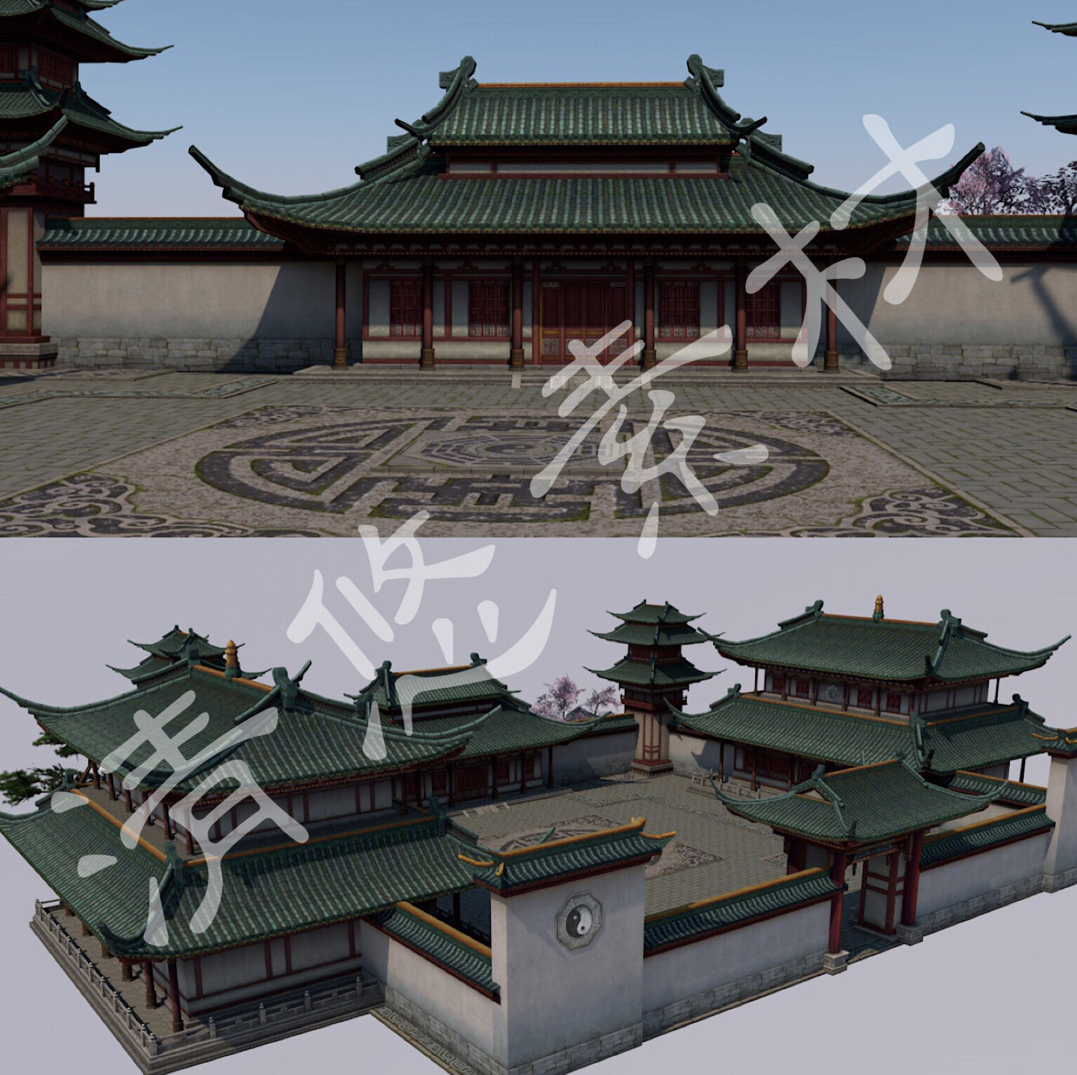 简模太极宫殿3dmax c4d古建筑游戏场景塔楼宅院fbx格式 非实物232