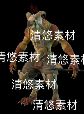 c4d fbx格式骨骼绑定动作半兽蜥蜴弓箭手射手怪兽文件 非实物D454