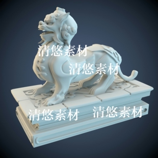 obj格式 3dmax c4d fbx 非实物A372 古代建筑石狮子模型高精度