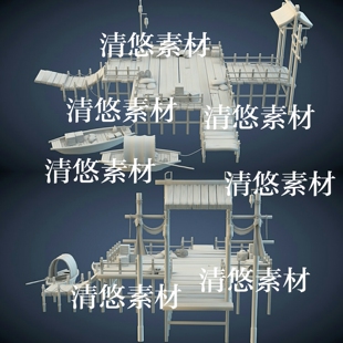 obj古代码 3dmax c4d fbx 非实物A748 头木船麻袋木箱子货场文件