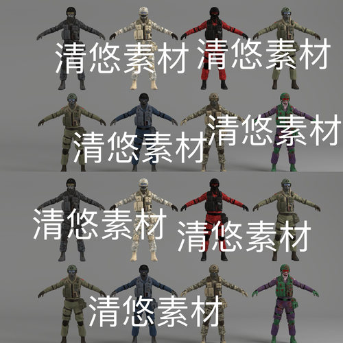 unity3d文件c4d fbx格式现代突击队士兵骨骼绑定文件 非实物E276