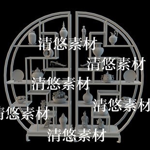 古风多宝阁博古架雕像文件 3dmax 非实物B406 3ds格式 obj c4d fbx