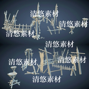 obj格式 3dmax c4d fbx 非实物A732 围栏篱笆火盆牛头骨模型文件