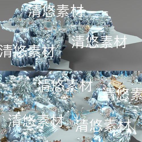 c4d fbx obj格式简模古代雪山营地游戏场景地图文件 非实物D264