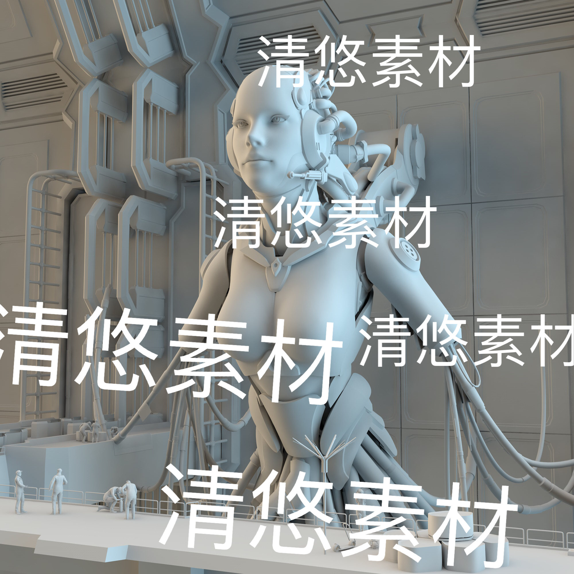c4d fbx obj格式半身女性机器人科幻AI机甲模型文件 非实物D869