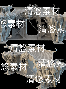 3dmax c4d fbx obj 3ds格式古风仙幻大门山石山门文件 非实物B677