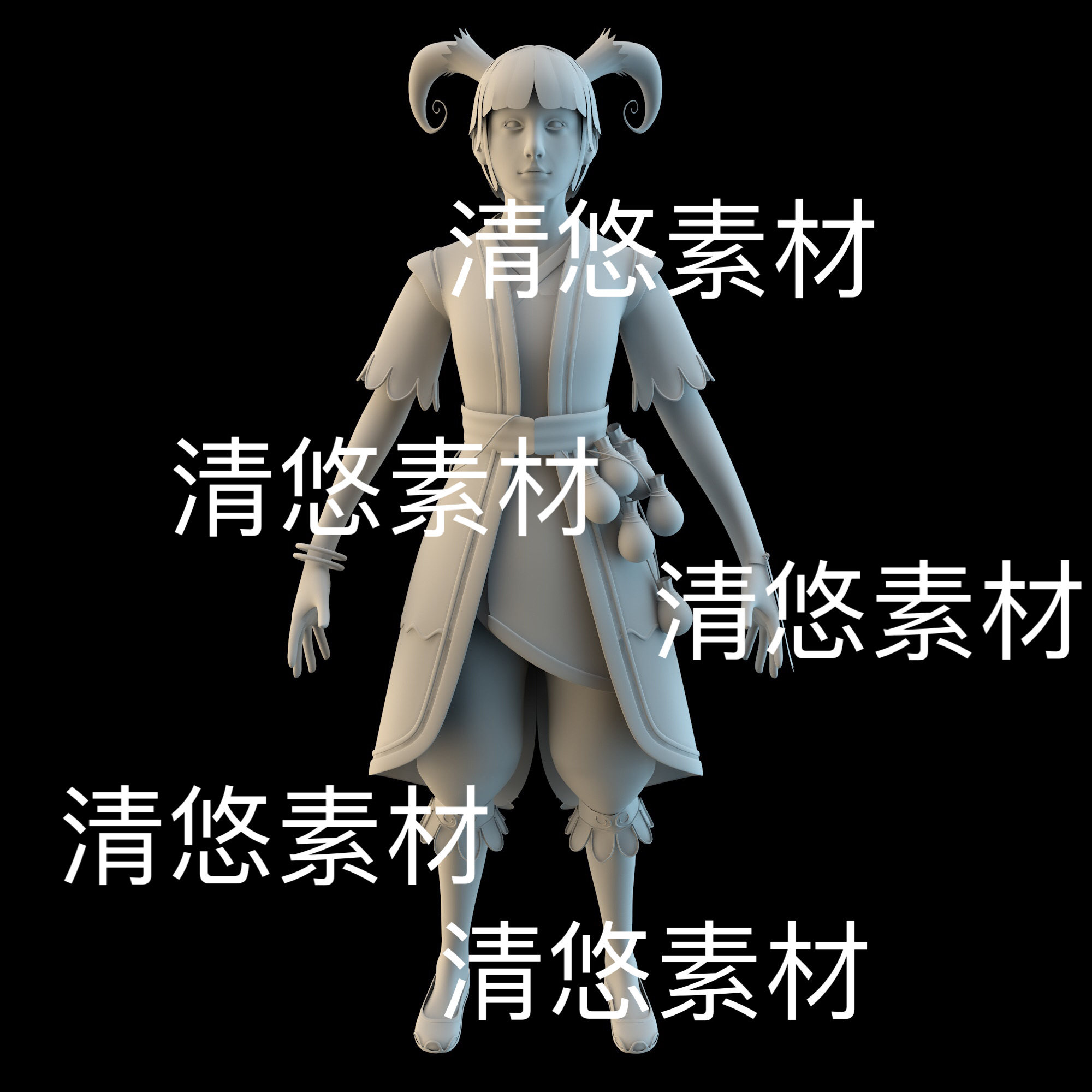 c4d fbx obj格式古风古装形象角药青年男孩师人物文件 非实物D846