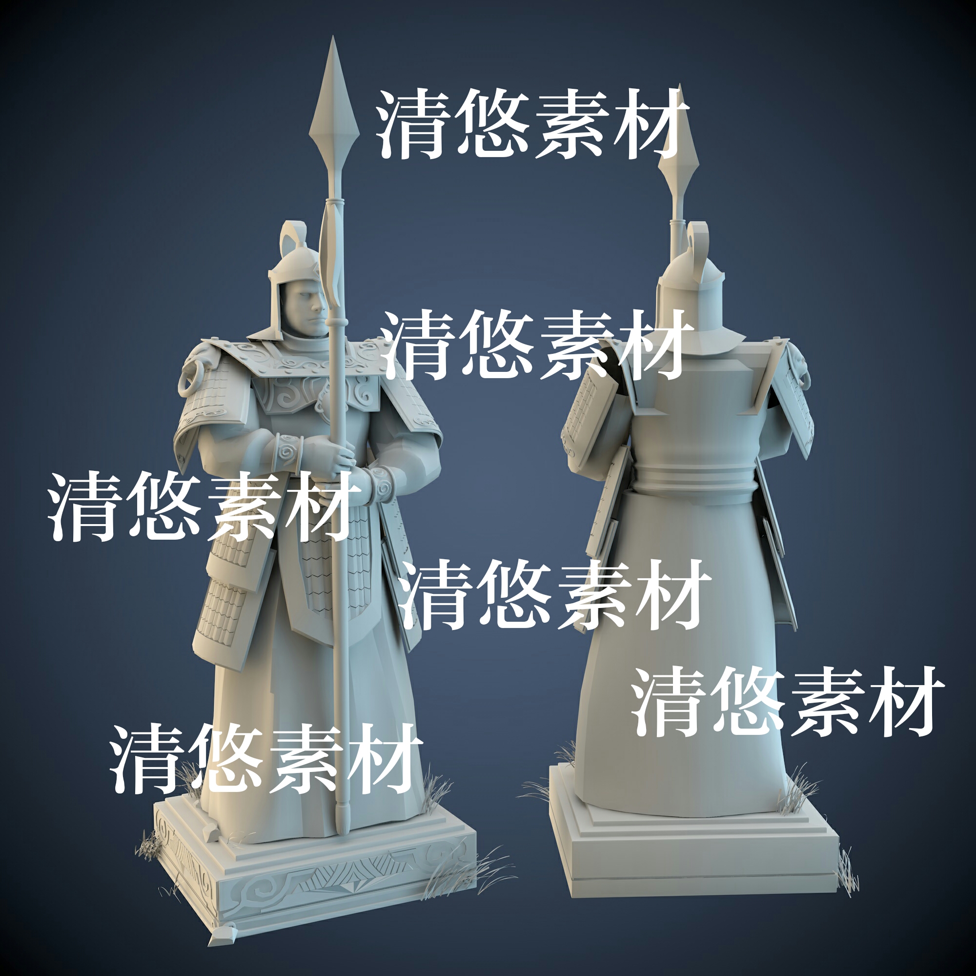 3dmax c4d fbx obj古风人物盔甲铠甲石像守卫文件模型 非实物A690