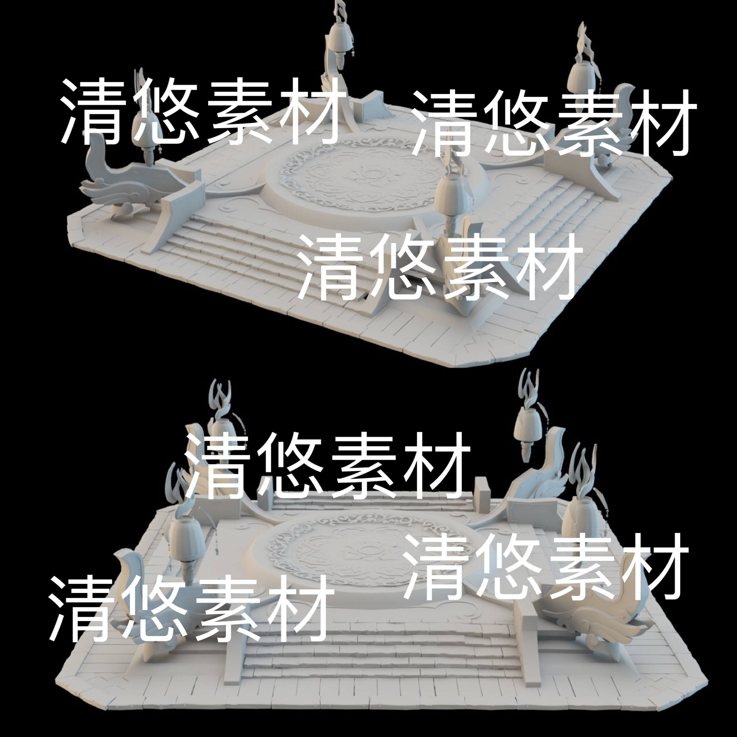 3dsmax c4d fbx obj格式仙幻石阶祭台法阵石台文件 非实物B521