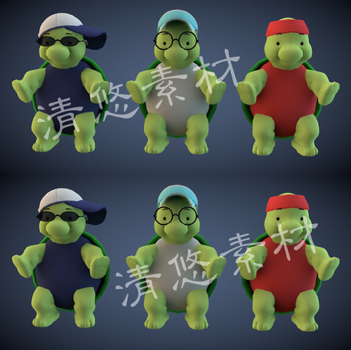 3个卡通动物站立人形乌龟maya c4d fbx obj格式模型 993