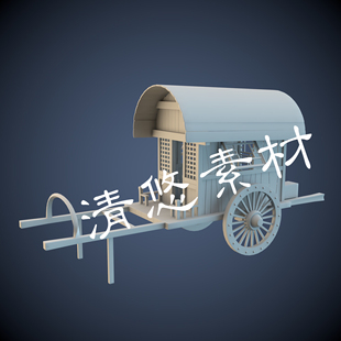非实物 古代马车棚车二轮木车maya A121 模型马车 obj格式 c4d fbx