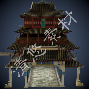 fbx格式 古代建筑古场景3dmax 非实物544 3d模型素材 简模滕王阁