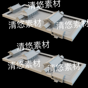 c4d obj格式 低模古建筑唐代小院三进四合院文件 非实物E63 fbx