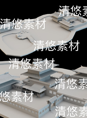 su c4d fbx obj 3ds中式古建筑水池桥房子公园文件 非实物B451