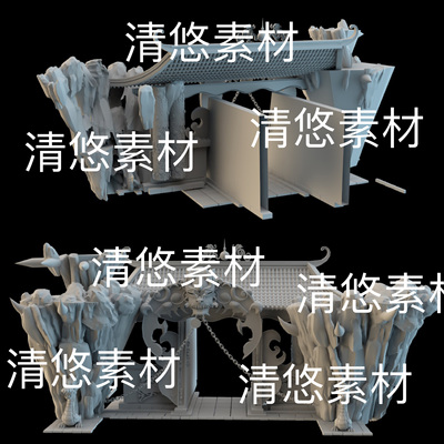 3dmax c4d fbx obj格式仙侠玄幻大门山门铁链花纹文件 非实物D40