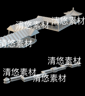obj格式 3dmax c4d fbx 非实物D115 古建景观公园亭子长廊模型文件