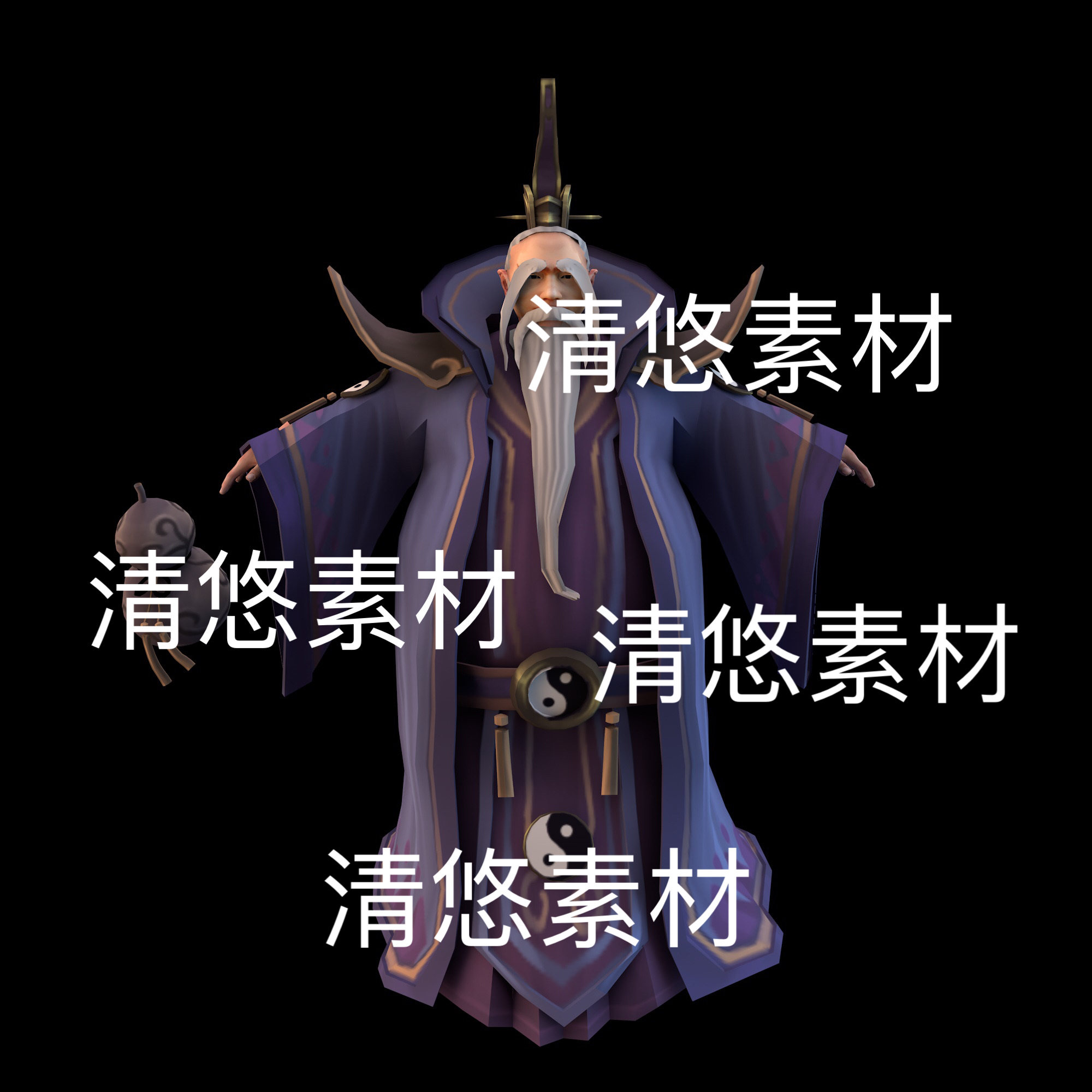 仙侠古风长胡子道士老头人物c4d fbx绑定obj老头文件 非实物E159