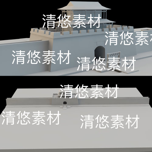 su c4d fbx obj 3ds格式古代城墙围墙城楼大门文件 非实物B532